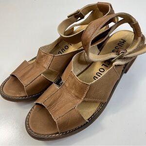 New Musse & Cloud Women’s Leather Sandals Brown Cutout Slingback Comfort US 9
